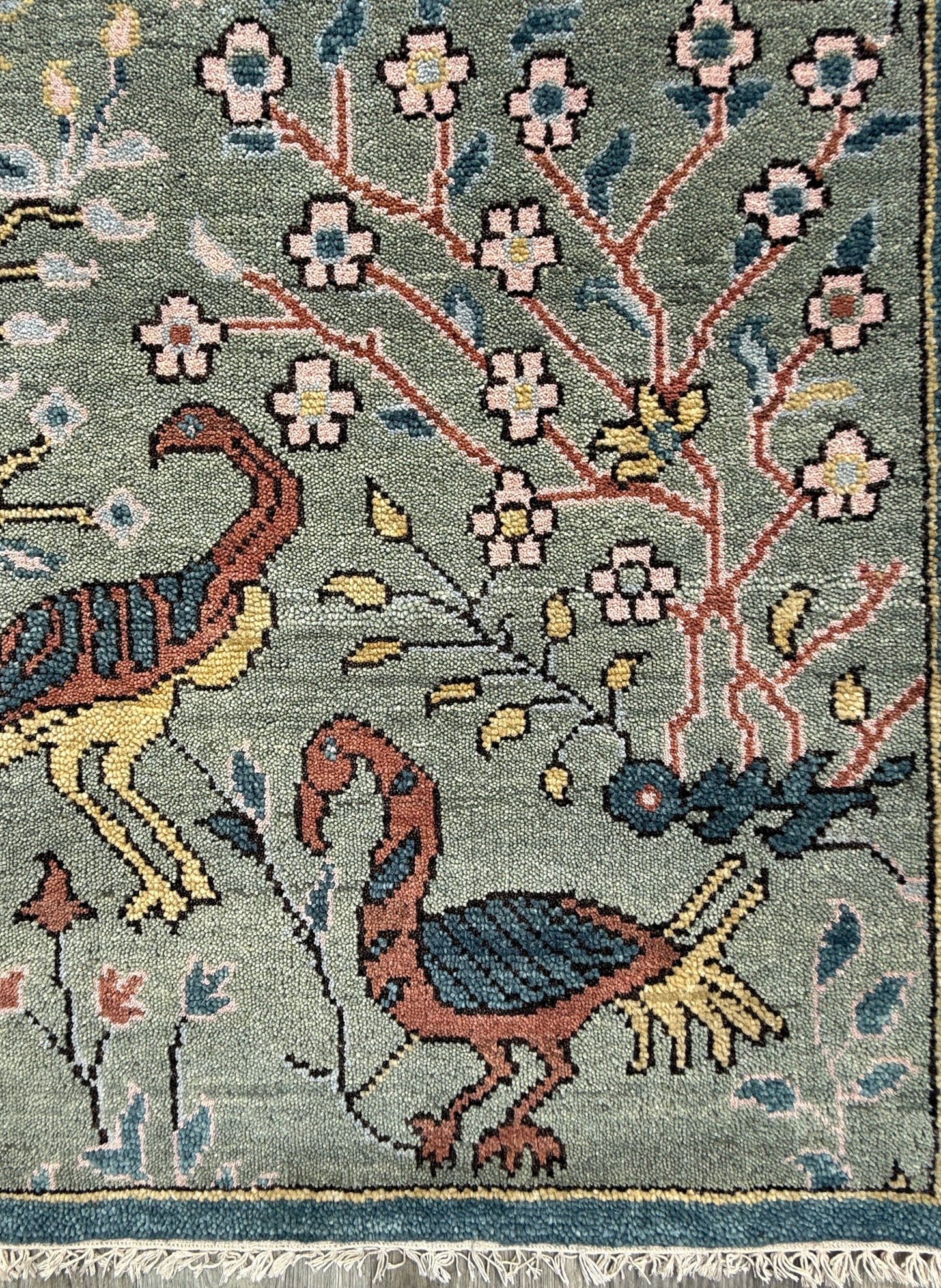 Turkish Oushak Rug 4x6 ft – Tree of Life Birds Design, Wool Area Rug
