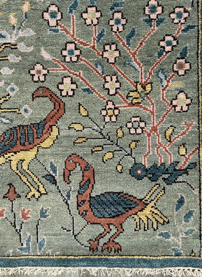 Turkish Oushak Rug 4x6 ft – Tree of Life Birds Design, Wool Area Rug