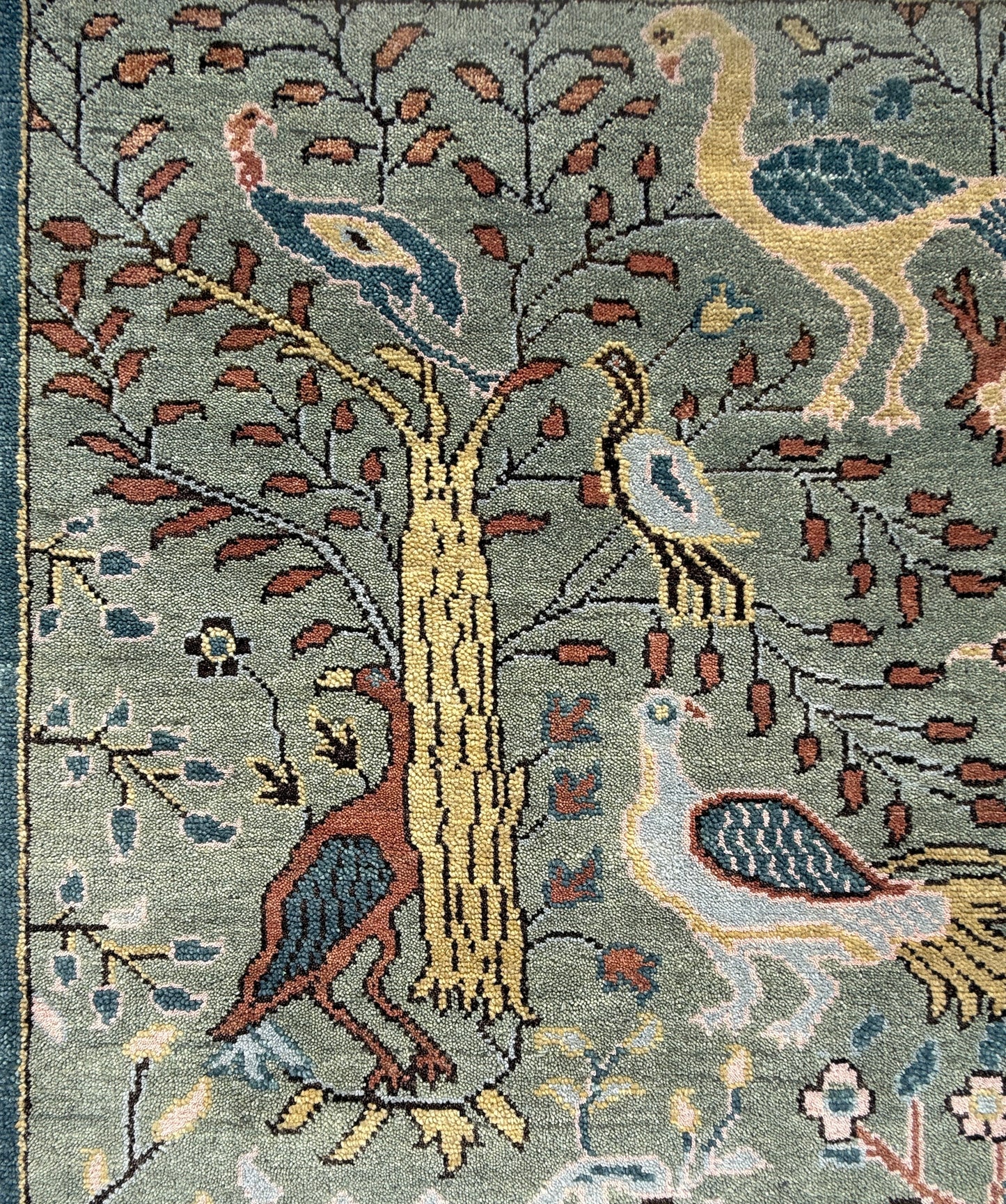 Turkish Oushak Rug 4x6 ft – Tree of Life Birds Design, Wool Area Rug