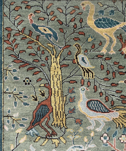 Turkish Oushak Rug 4x6 ft – Tree of Life Birds Design, Wool Area Rug