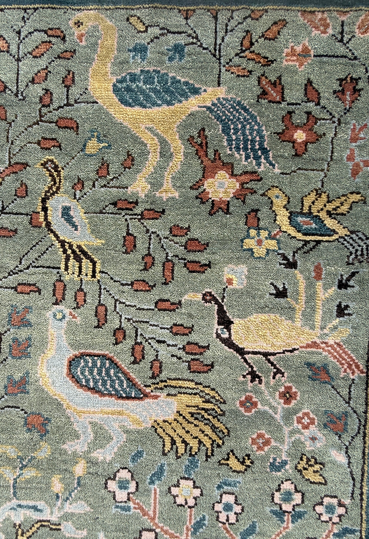 Turkish Oushak Rug 4x6 ft – Tree of Life Birds Design, Wool Area Rug