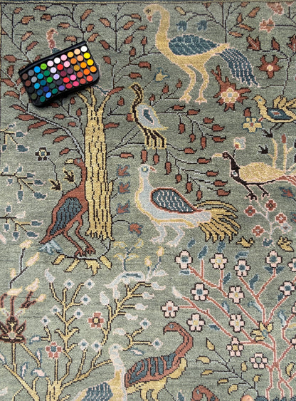 Turkish Oushak Rug 4x6 ft – Tree of Life Birds Design, Wool Area Rug