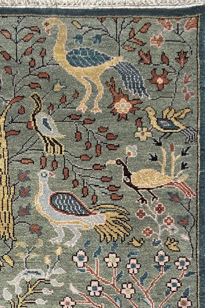 Turkish Oushak Rug 4x6 ft – Tree of Life Birds Design, Wool Area Rug