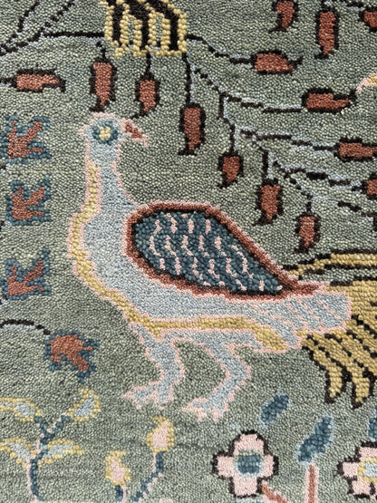 Turkish Oushak Rug 4x6 ft – Tree of Life Birds Design, Wool Area Rug