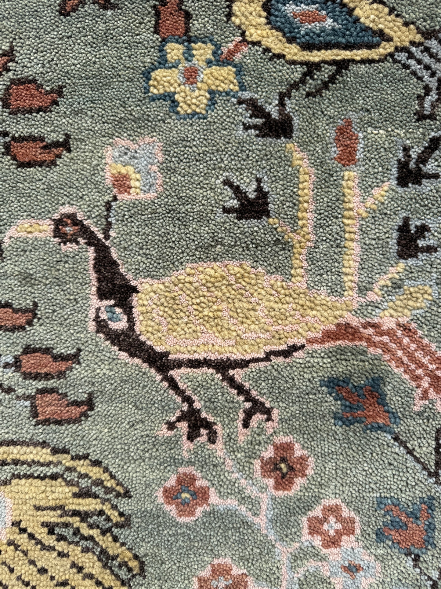 Turkish Oushak Rug 4x6 ft – Tree of Life Birds Design, Wool Area Rug