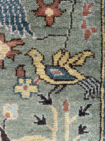 Turkish Oushak Rug 4x6 ft – Tree of Life Birds Design, Wool Area Rug