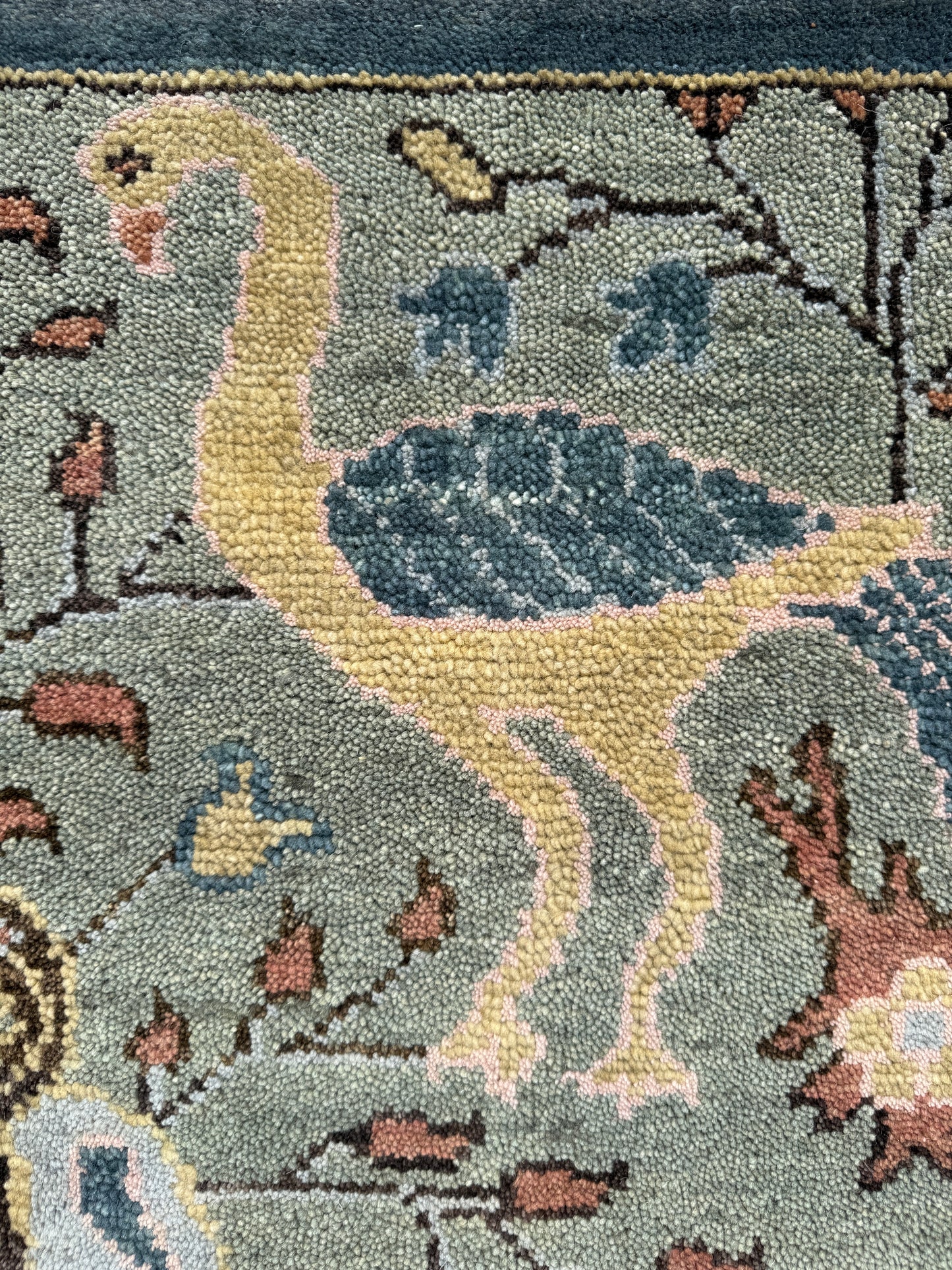 Turkish Oushak Rug 4x6 ft – Tree of Life Birds Design, Wool Area Rug