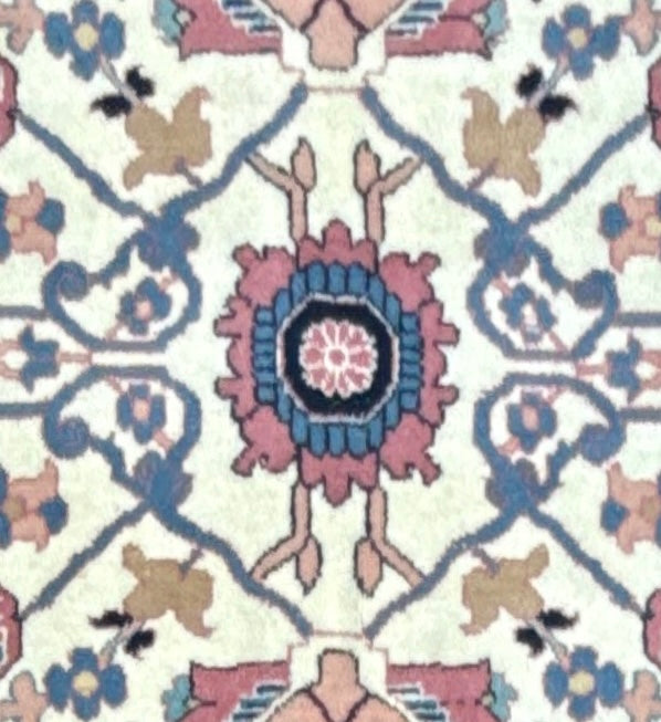 Large Vintage Heriz Style Rug 12.9x9.3 ft – Hand Knotted Wool Carpet – Persian Serapi Design – Blue Ivory Oriental Rug