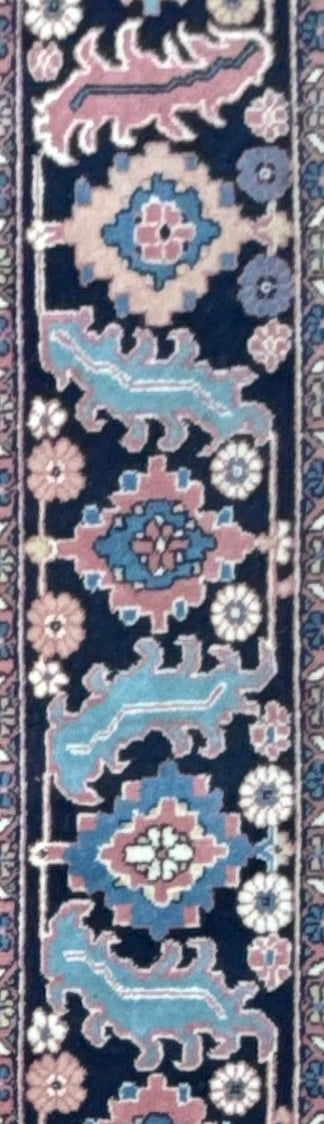 Large Vintage Heriz Style Rug 12.9x9.3 ft – Hand Knotted Wool Carpet – Persian Serapi Design – Blue Ivory Oriental Rug