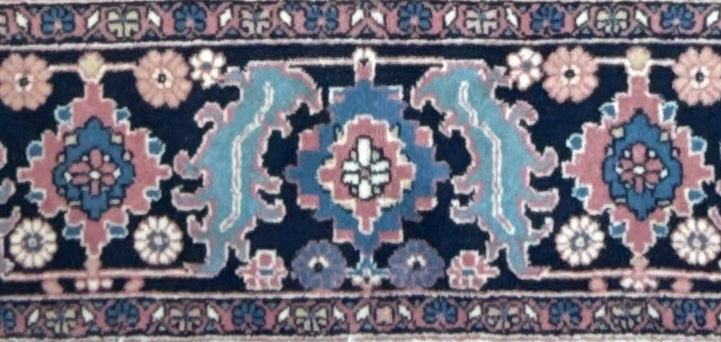 Large Vintage Heriz Style Rug 12.9x9.3 ft – Hand Knotted Wool Carpet – Persian Serapi Design – Blue Ivory Oriental Rug