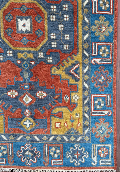 4x6 ft. Oushak Geometrical Rug: Village Made Wool Carpet Hand Knotted Bohemian Style