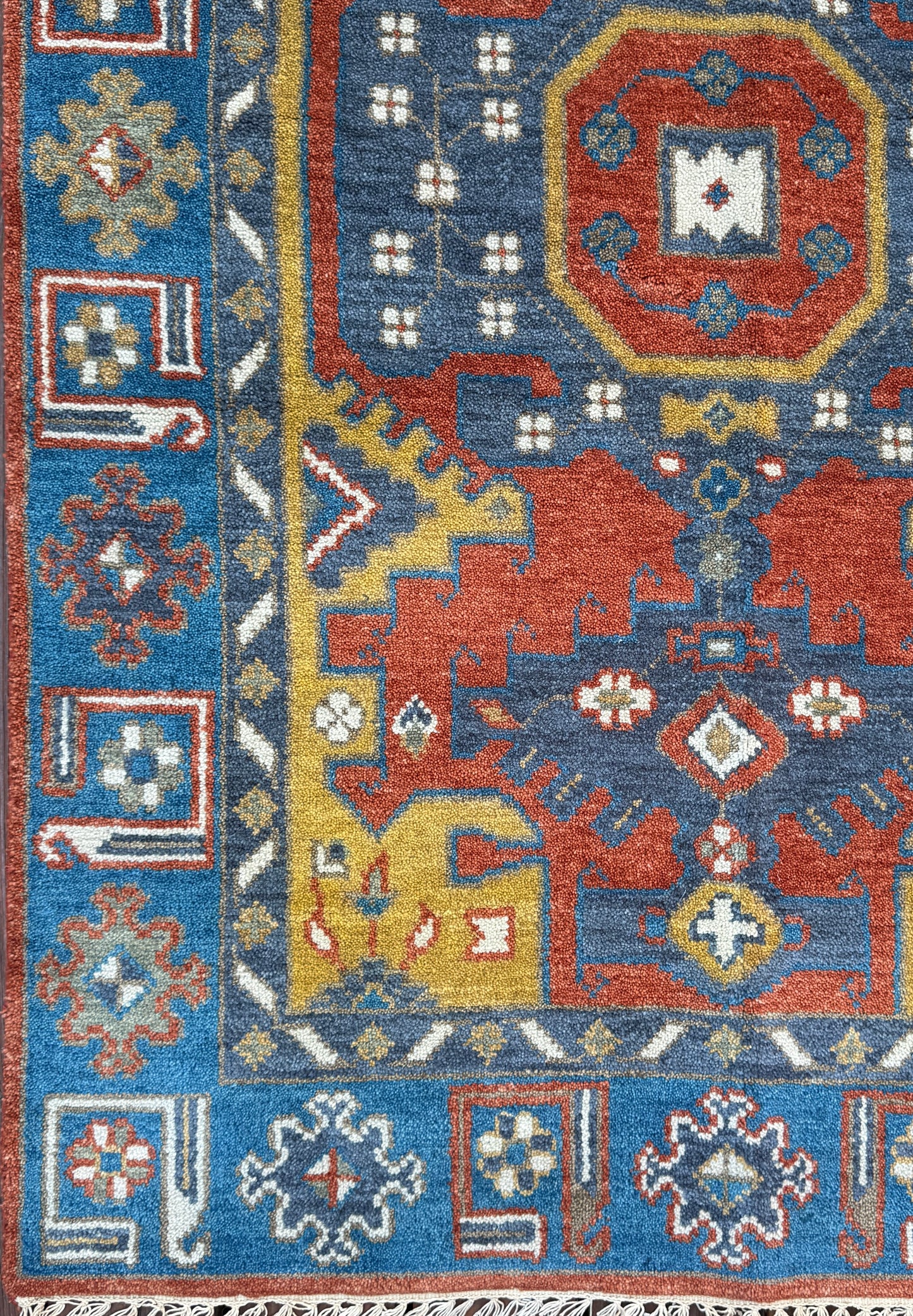 4x6 ft. Oushak Geometrical Rug: Village Made Wool Carpet Hand Knotted Bohemian Style