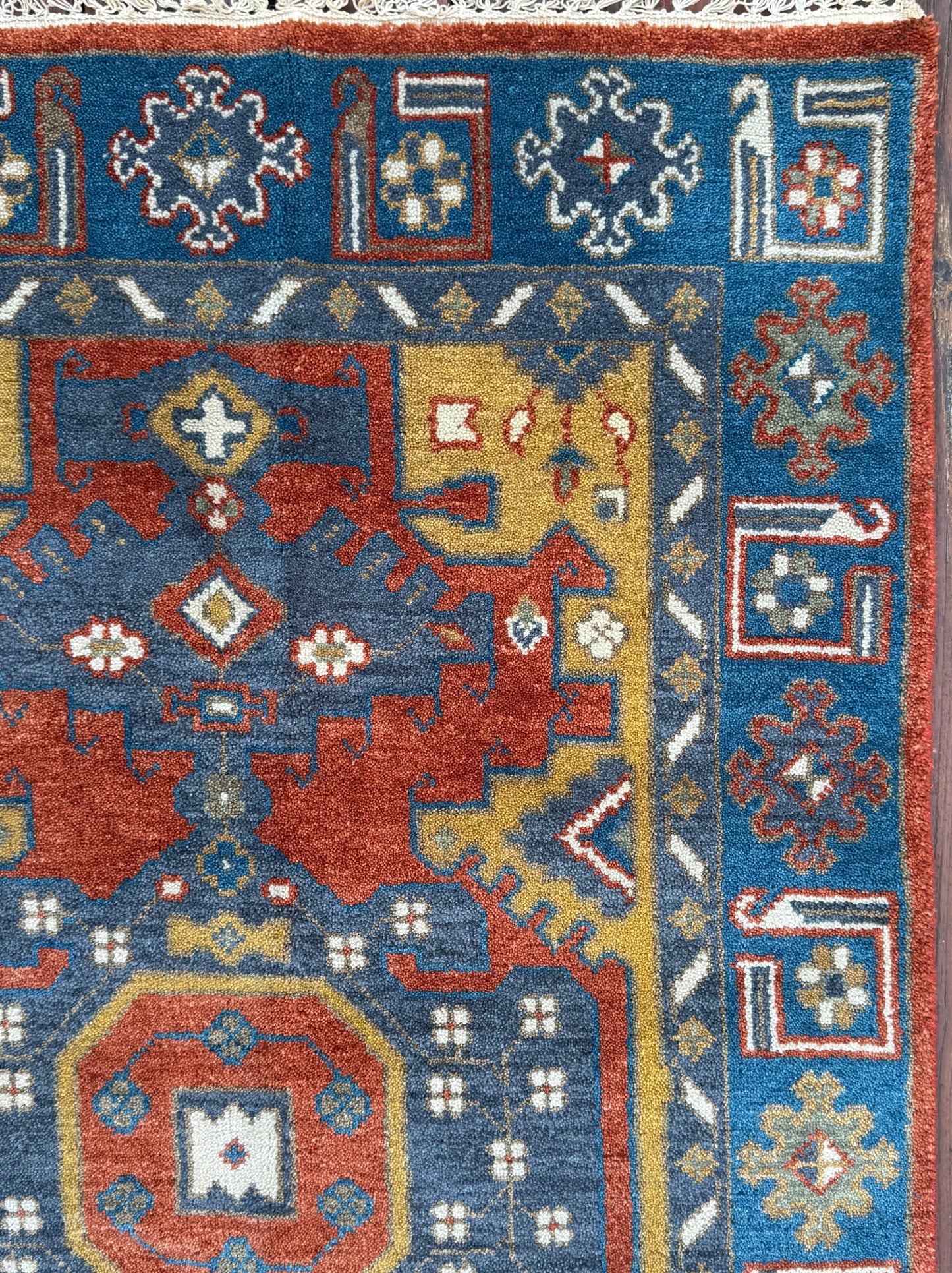 4x6 ft. Oushak Geometrical Rug: Village Made Wool Carpet Hand Knotted Bohemian Style