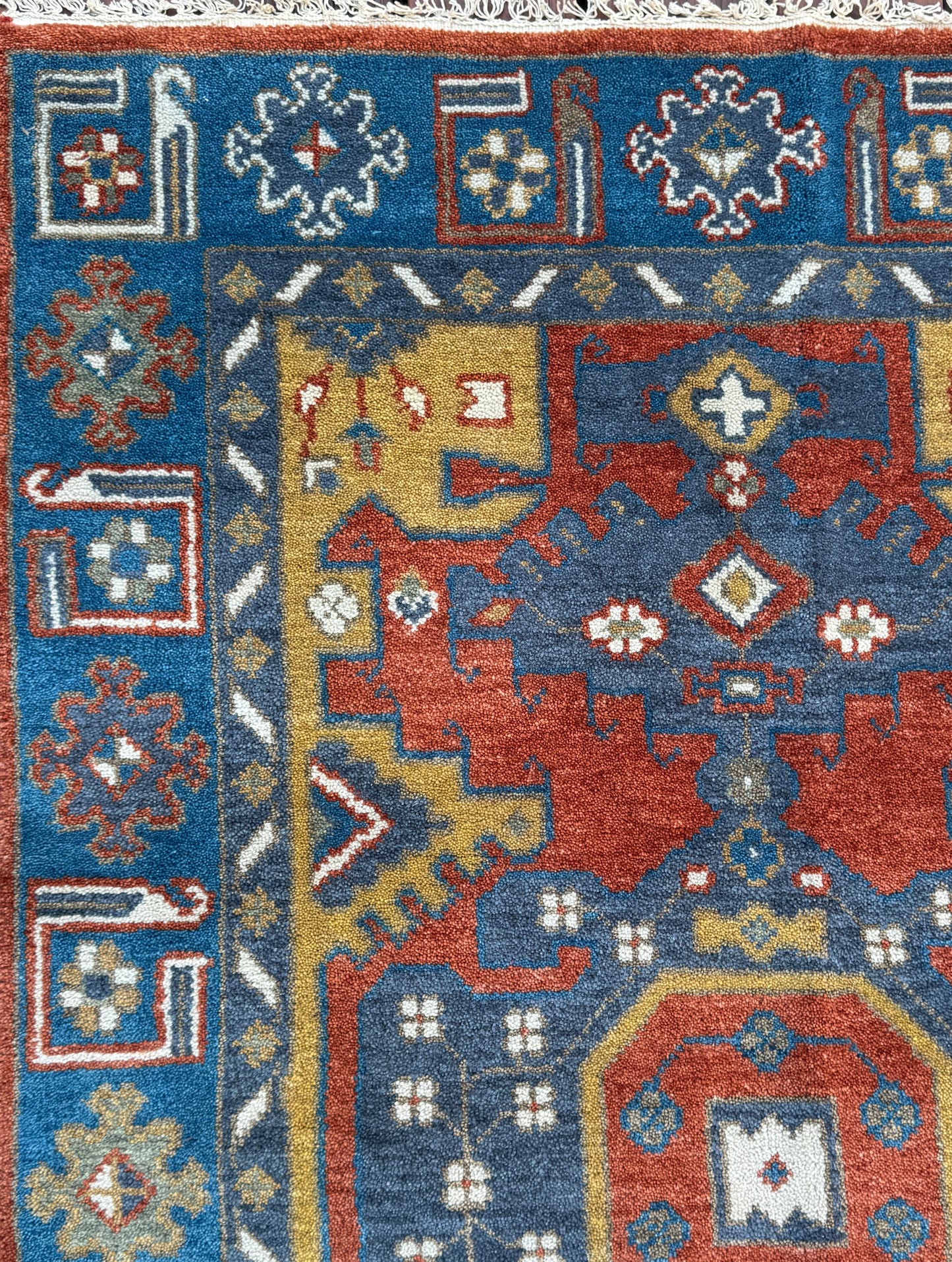 4x6 ft. Oushak Geometrical Rug: Village Made Wool Carpet Hand Knotted Bohemian Style