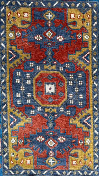 4x6 ft. Oushak Geometrical Rug: Village Made Wool Carpet Hand Knotted Bohemian Style