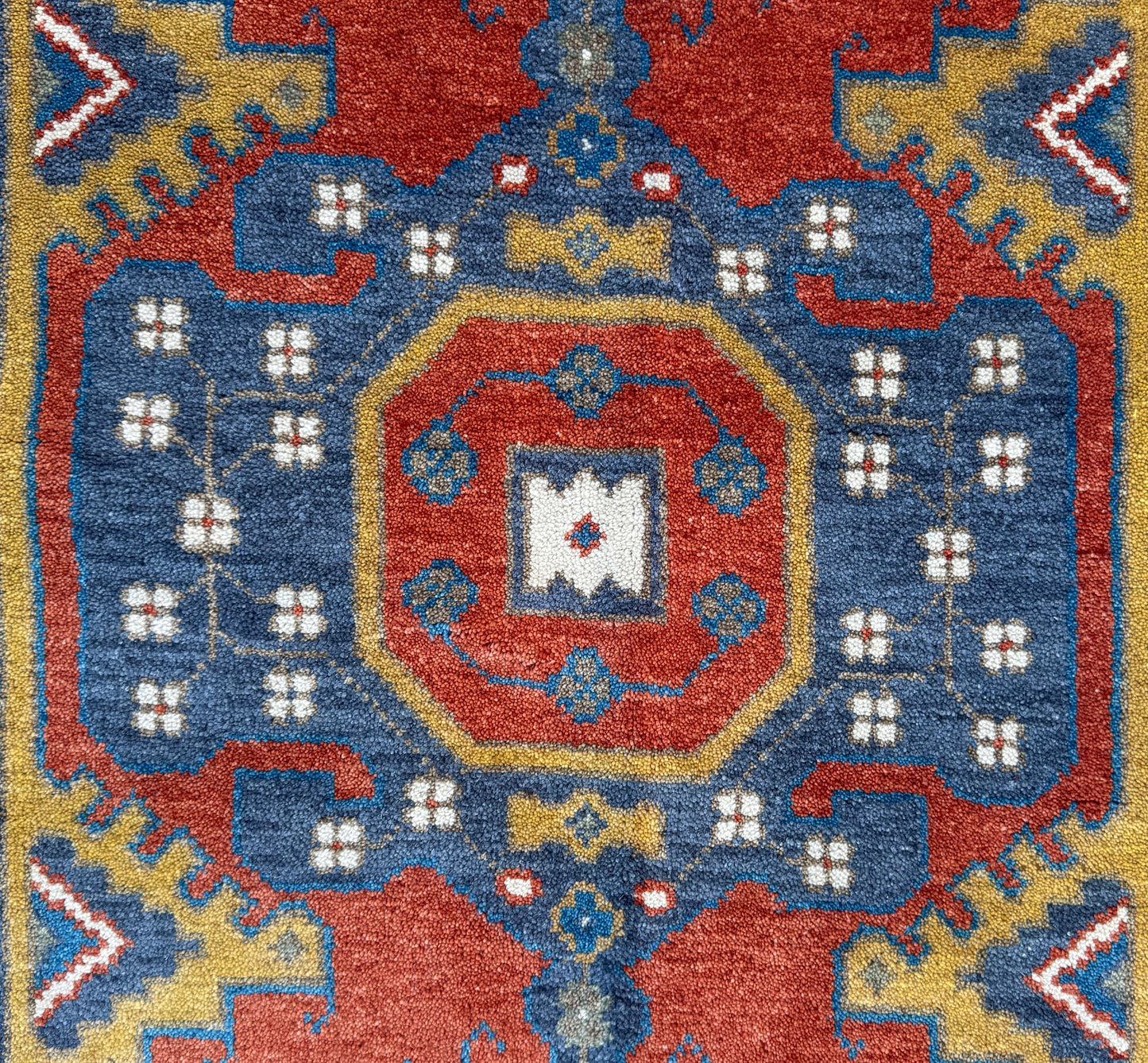 4x6 ft. Oushak Geometrical Rug: Village Made Wool Carpet Hand Knotted Bohemian Style
