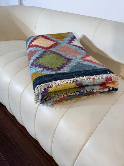 5x8 ft Hand Knotted Kilim Rug: Scandinavian Geometric Wool Flatweave