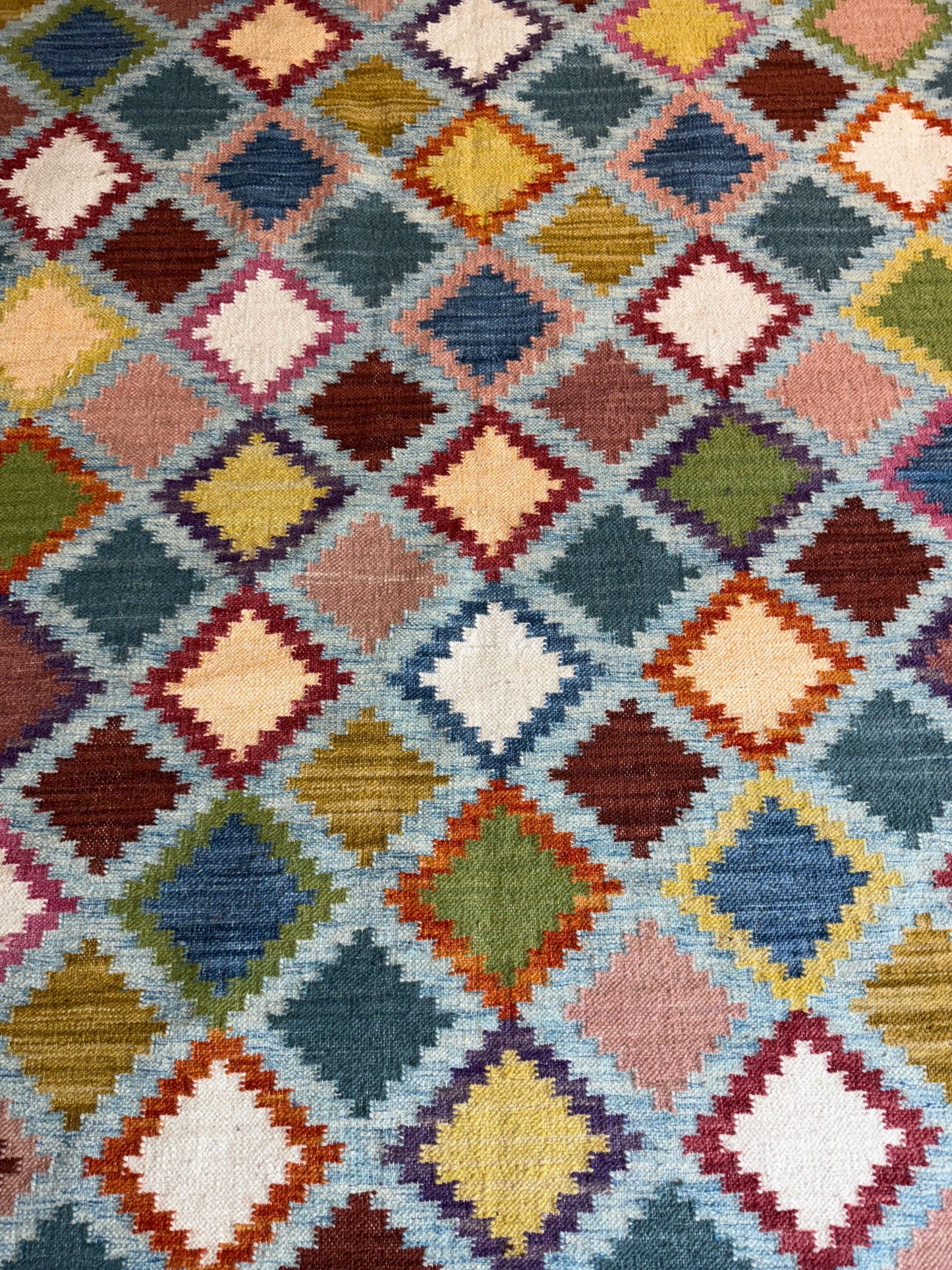 5x8 ft Hand Knotted Kilim Rug: Scandinavian Geometric Wool Flatweave