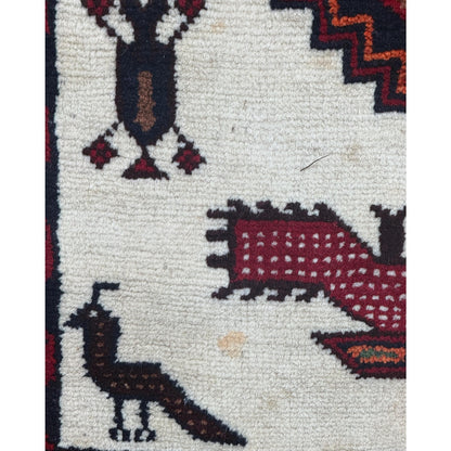 Turkish Handmade Wool Rug, Red Navy Bird Motif Medallion (2'9" x 5'3")