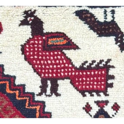 Turkish Handmade Wool Rug, Red Navy Bird Motif Medallion (2'9" x 5'3")