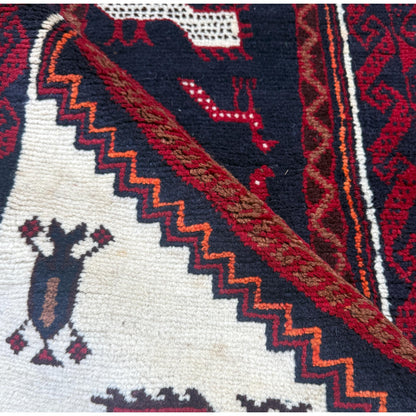 Turkish Handmade Wool Rug, Red Navy Bird Motif Medallion (2'9" x 5'3")