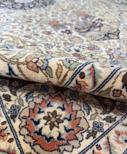 8x4 ft Vintage Wool Rug: Hand Knotted Hunting Scene Carpet with Medallion Design