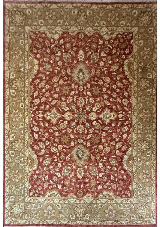 9x12 ft Tabriz Rug Oushak Style: Hand Knotted Wool Carpet with Rust & Olive Floral Design