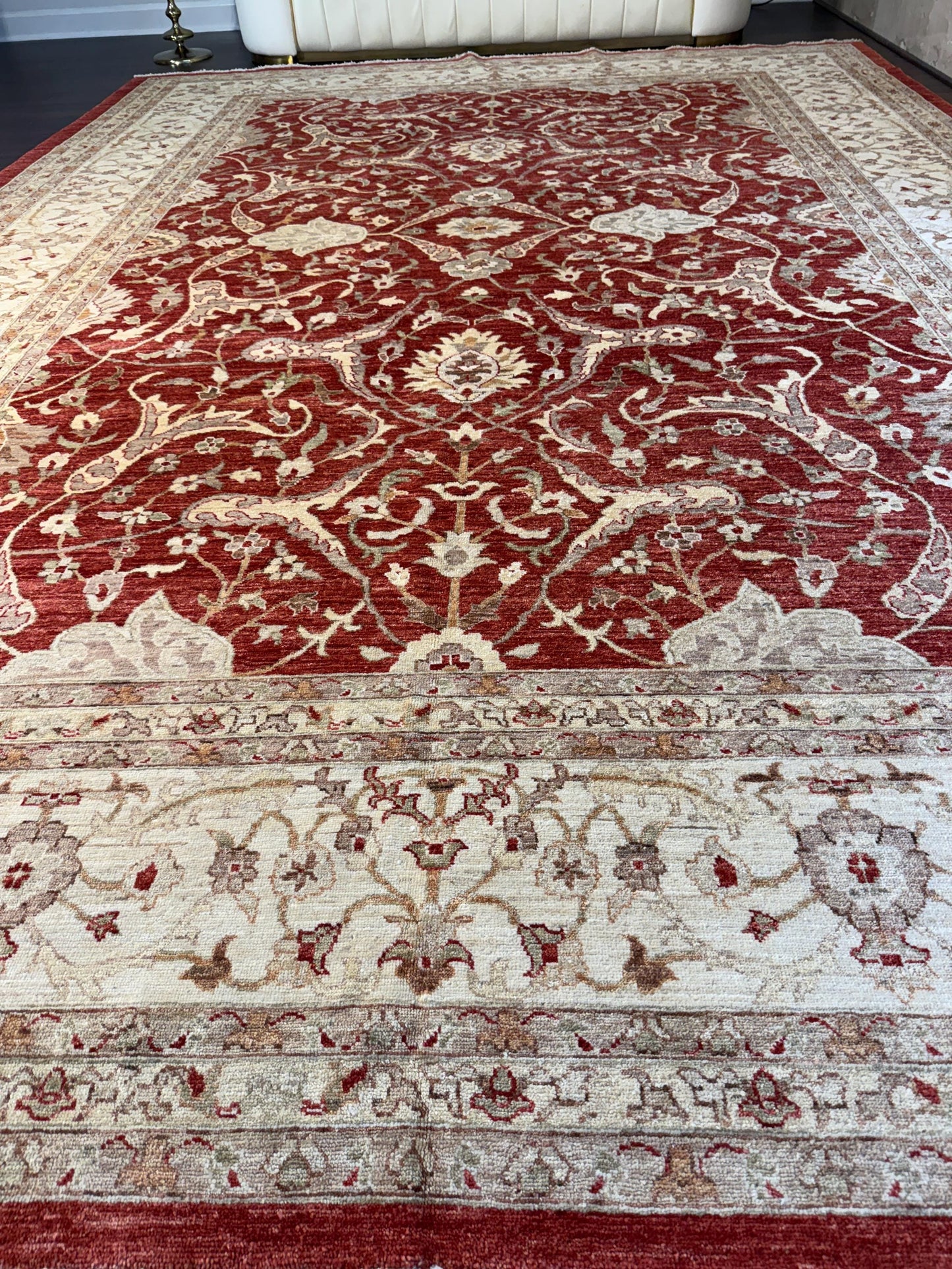 9x12 ft Turkish Tabriz Rug: Hand Knotted Wool Carpet with Rust Floral Design