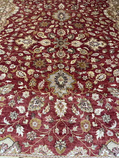 9x12 ft Tabriz Rug Oushak Style: Hand Knotted Wool Carpet with Rust & Olive Floral Design