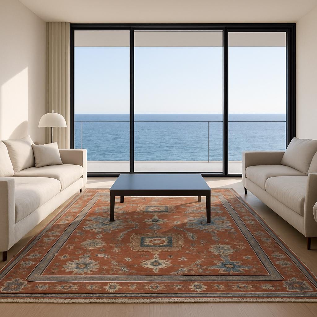 6x9 ft Hand Knotted Oushak Wool Rug: Vintage Style Bohemian Carpet