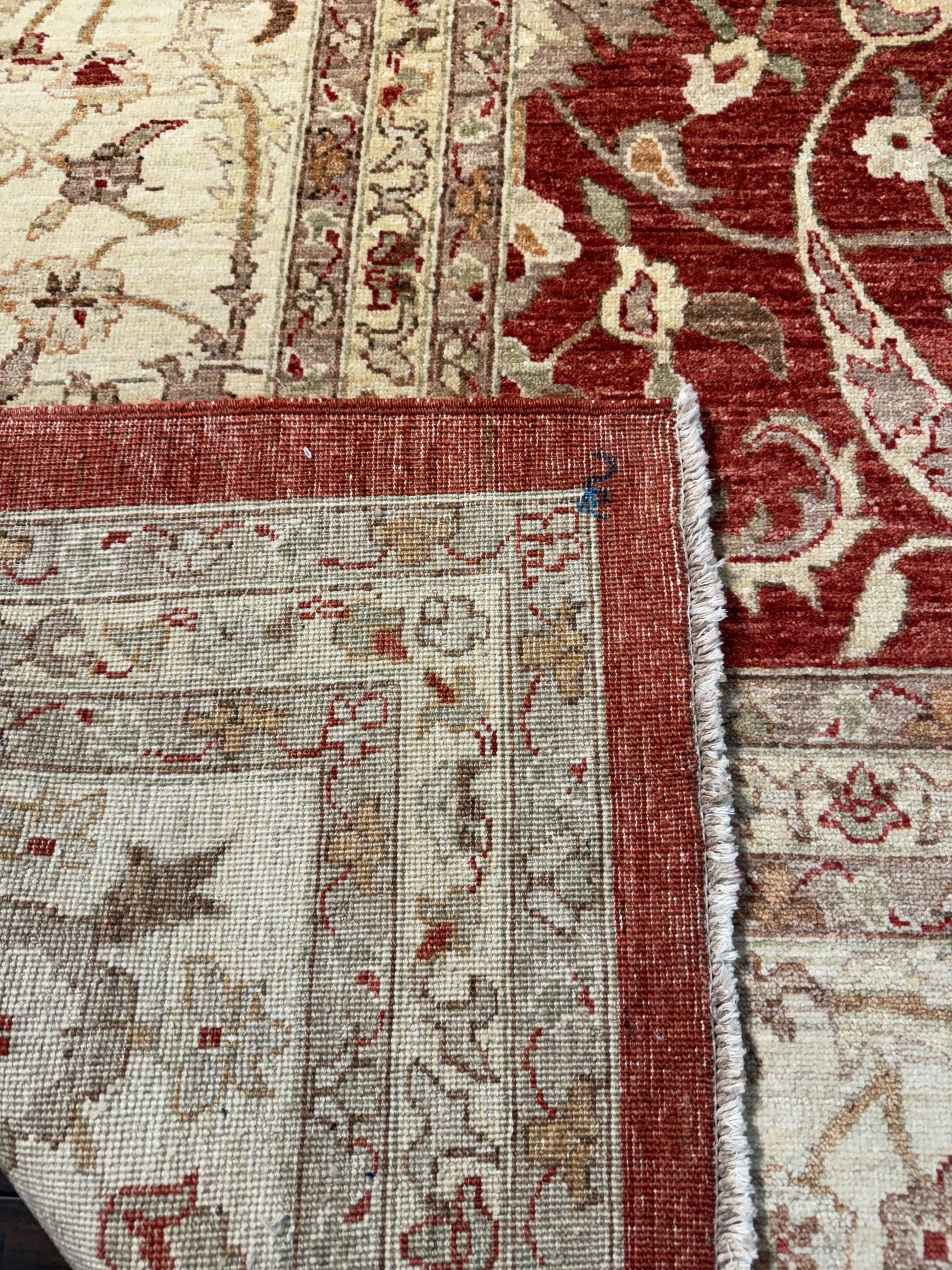 9x12 ft Turkish Tabriz Rug: Hand Knotted Wool Carpet with Rust Floral Design