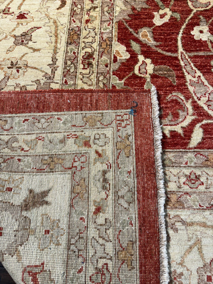 9x12 ft Turkish Tabriz Rug: Hand Knotted Wool Carpet with Rust Floral Design