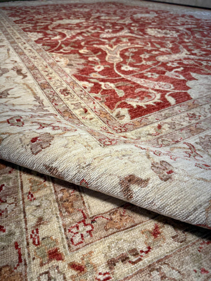 9x12 ft Turkish Tabriz Rug: Hand Knotted Wool Carpet with Rust Floral Design