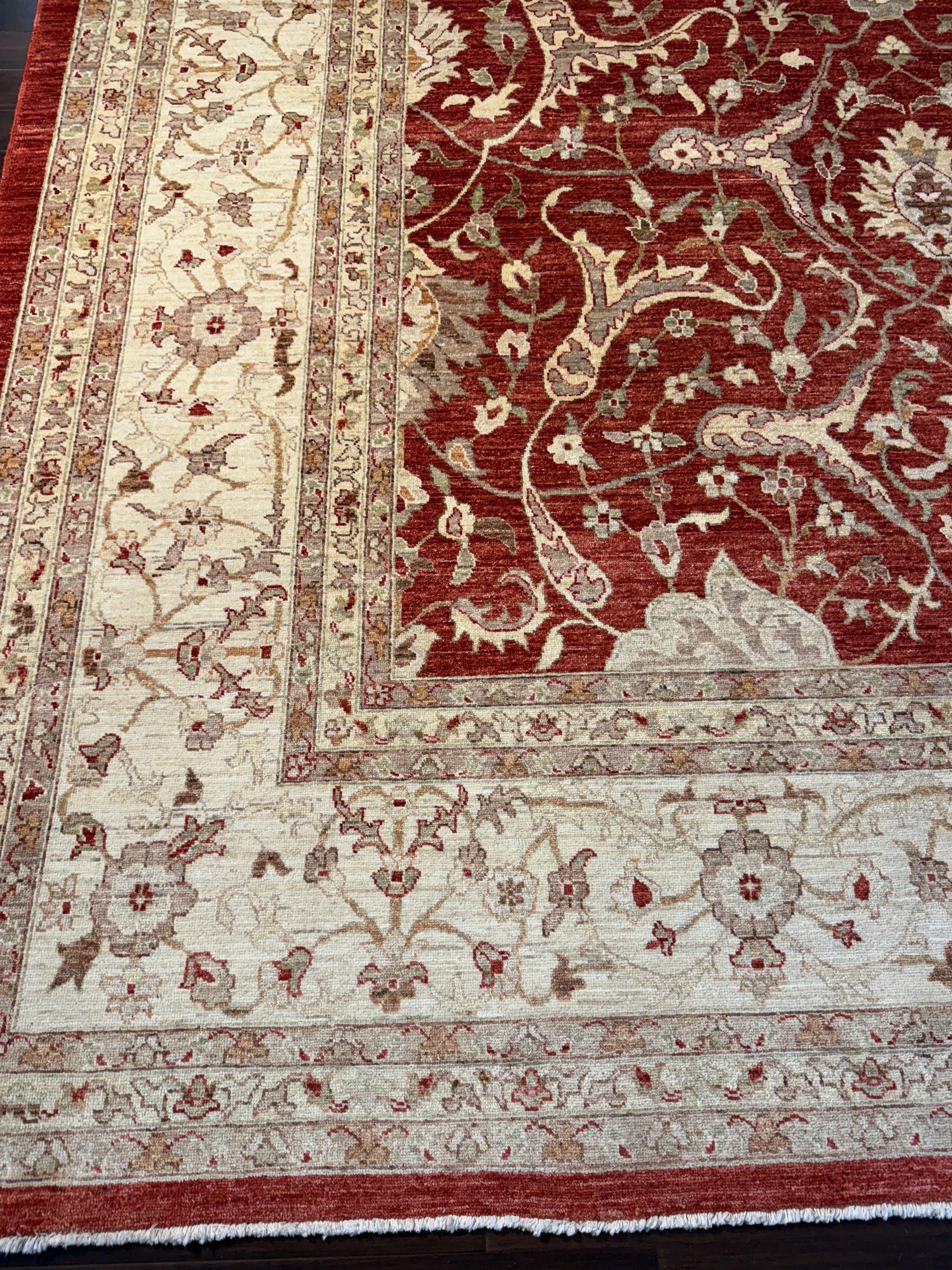 9x12 ft Turkish Tabriz Rug: Hand Knotted Wool Carpet with Rust Floral Design