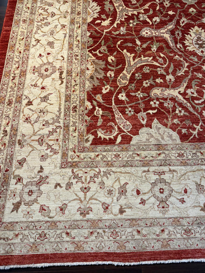 9x12 ft Turkish Tabriz Rug: Hand Knotted Wool Carpet with Rust Floral Design