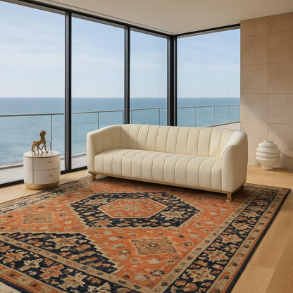 8x10 ft. Hand-Knotted Wool Heriz Rug: Geometric Carpet