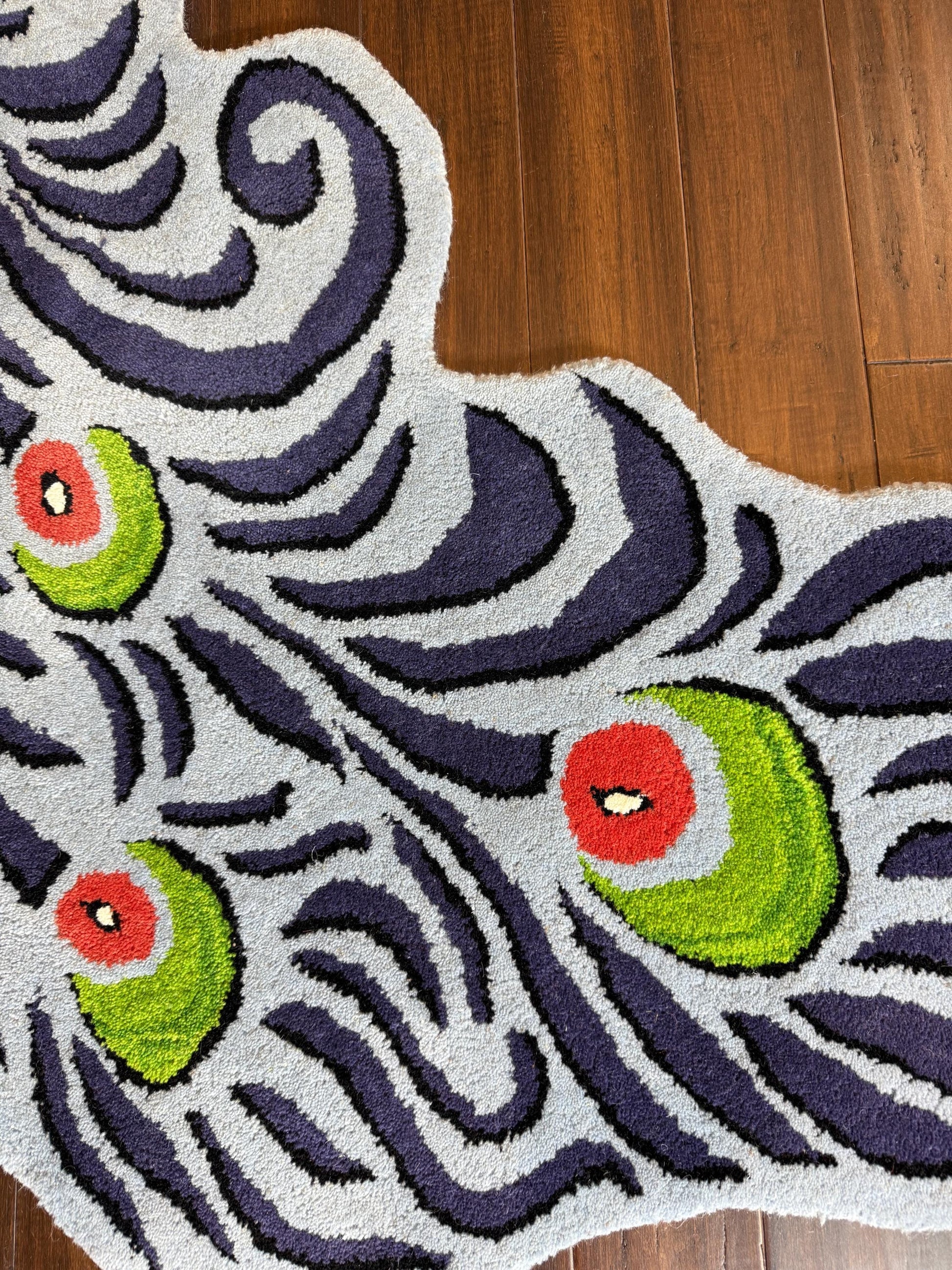 modern turkish rug, handmade peacock rug, fine tufted wool rug, boho kids room rug, animal shaped area rug, 3x5 wool rug, nursery decor rug, playful kids carpet, eco friendly wool rug, unique animal rug, toddler playroom rug, colorful peacock carpet, bohemian home decor, soft wool carpet, turkish handmade rug