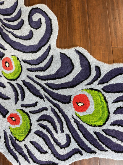 modern turkish rug, handmade peacock rug, fine tufted wool rug, boho kids room rug, animal shaped area rug, 3x5 wool rug, nursery decor rug, playful kids carpet, eco friendly wool rug, unique animal rug, toddler playroom rug, colorful peacock carpet, bohemian home decor, soft wool carpet, turkish handmade rug
