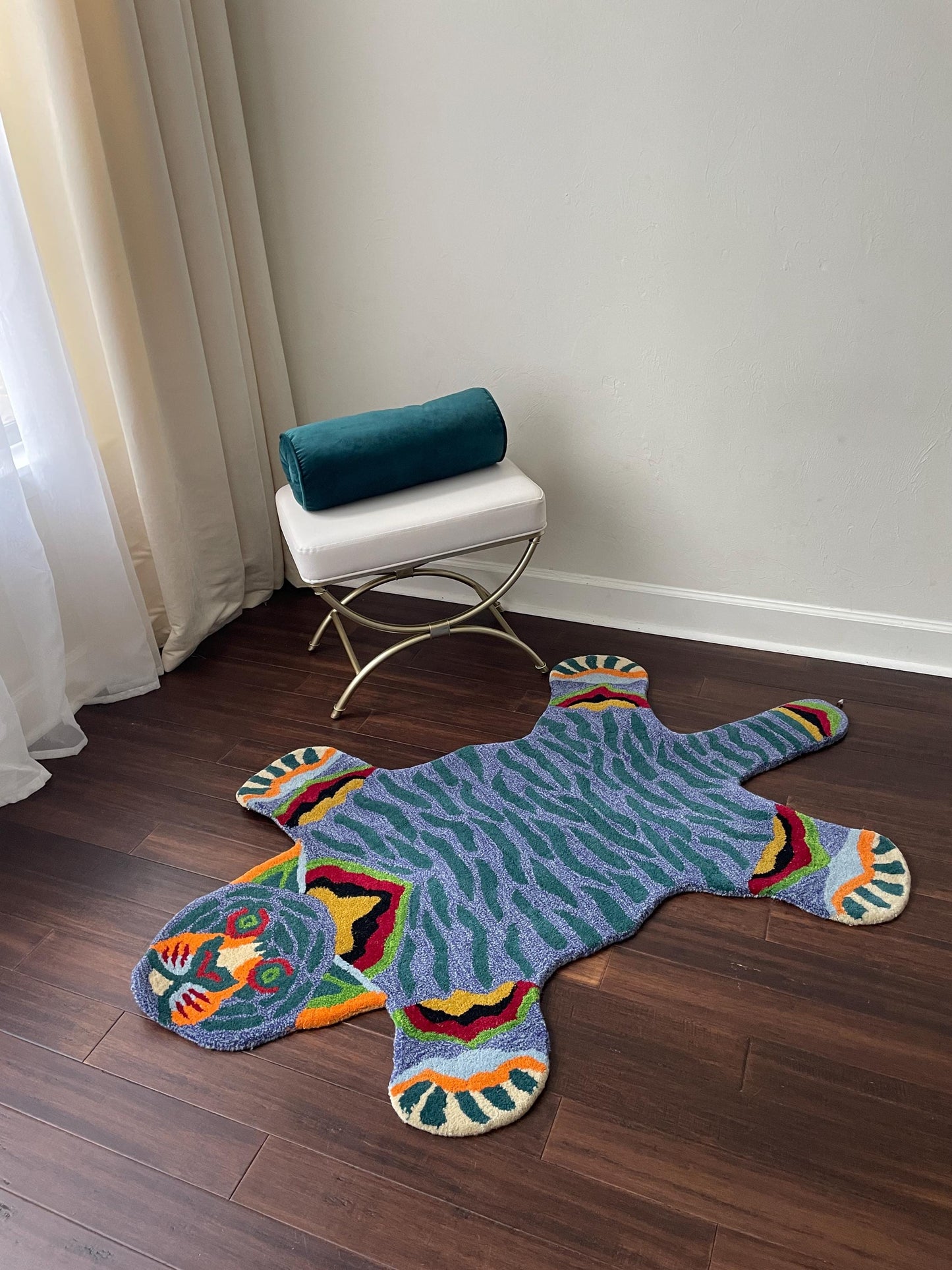 3x5 ft Hand-Knotted Wool Tiger Rug: Boho Nursery Decor