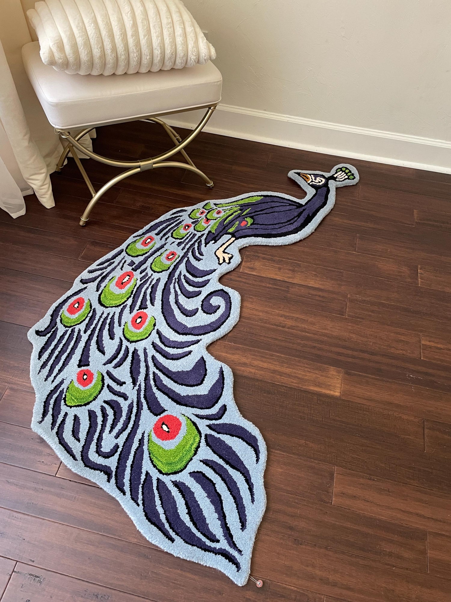 3x5 ft Handmade Wool Peacock Rug: Boho Kids Room Decor
