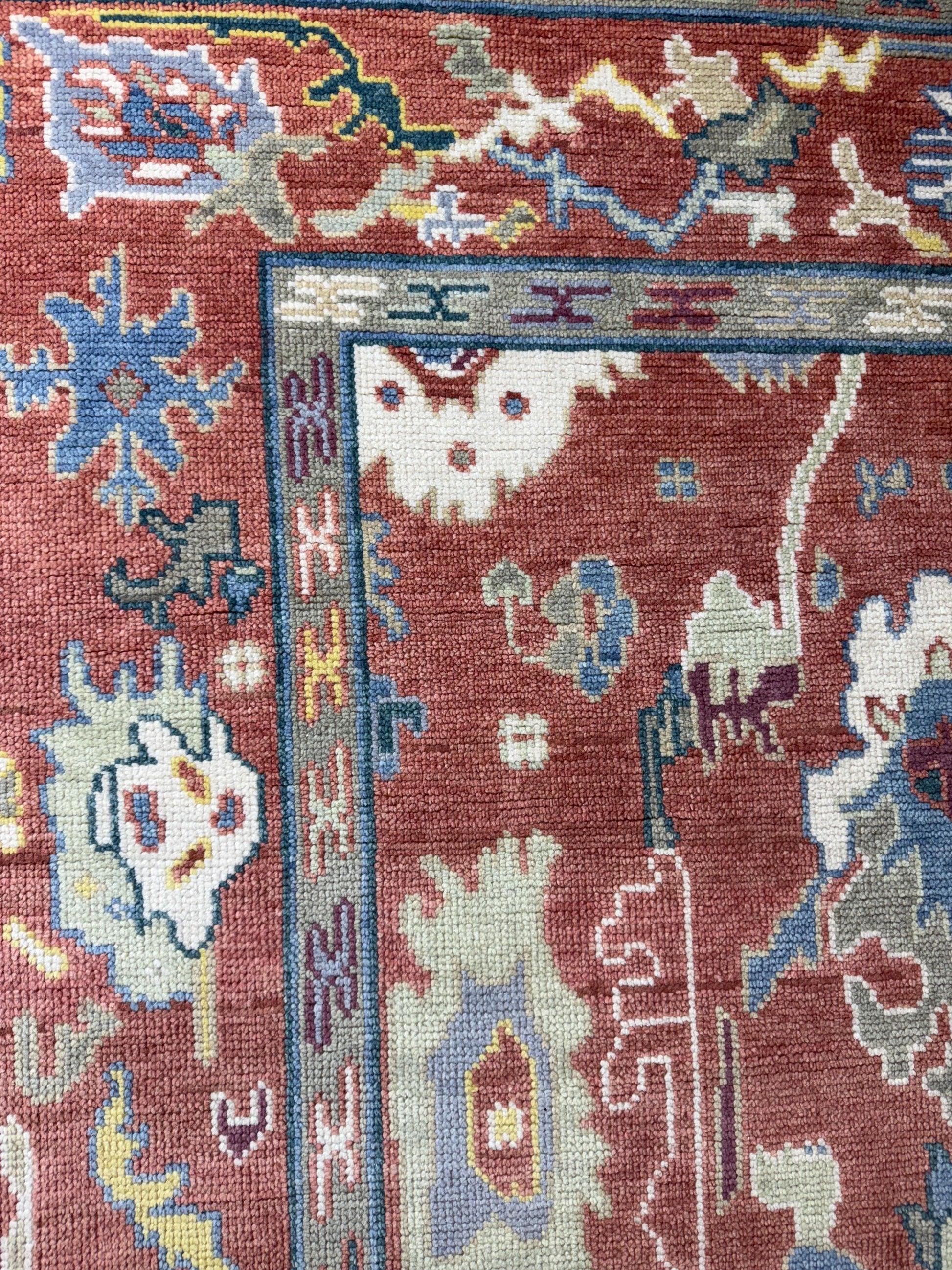 6x9 ft Hand Knotted Oushak Wool Rug: Vintage Style Bohemian Carpet