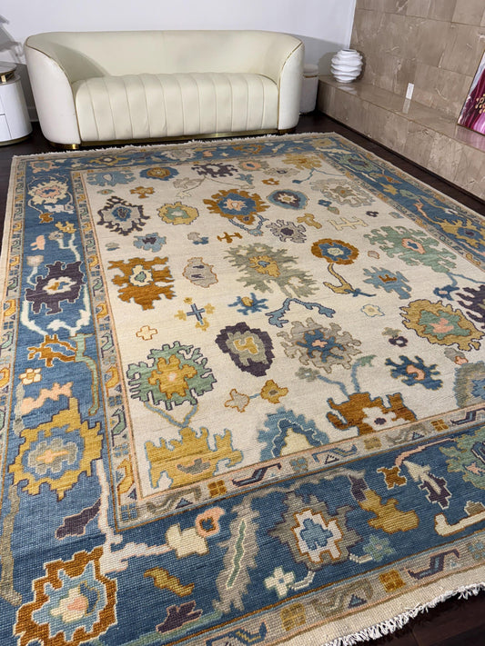 turkish oushak rug  
9x12 wool area rug  
modern boho carpet  
handmade turkish rug  
multicolored oushak rug  
large bohemian rug  
oriental wool rug  
hand knotted area rug  
living room rug 9x12  
bohemian wool carpet  
modern oushak style  
colorful handmade rug  
turkish rug 9x12