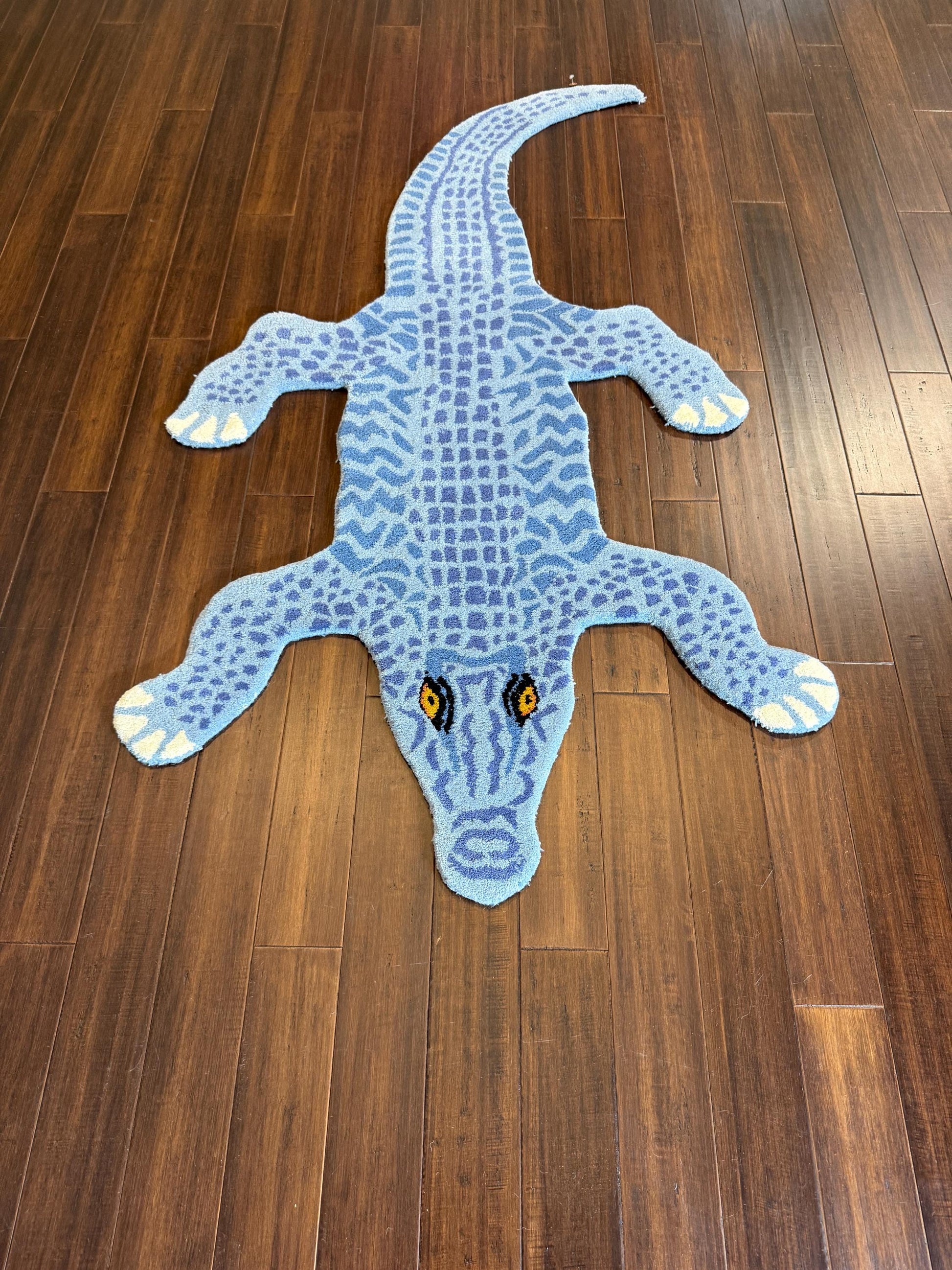alligator kids rug, animal shaped wool rug, handmade kids room rug, turkish nursery rug, boho kids decor, crocodile playroom rug, wool animal rug, kids bedroom floor mat, handmade boho carpet, children’s room rug, quirky animal rug, nursery alligator decor, toddler room wool rug, soft wool kids rug, 3x5 animal rug