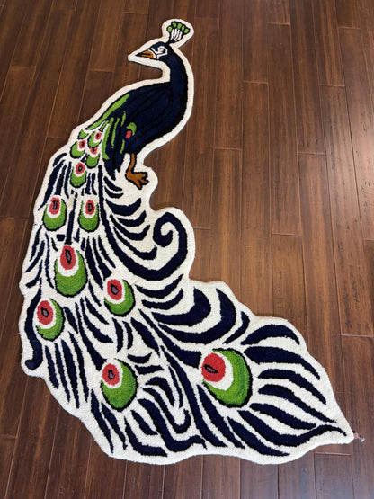 turkish peacock rug, animal shaped rug, handmade kids rug, wool nursery rug, boho kids area rug, peacock carpet, toddler room decor, playroom rug, bohemian wool rug, nature themed nursery, unique kids floor mat, handmade wool rug, aesthetic kids decor, soft animal rug, montessori rug