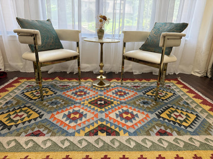 5x8 ft Handwoven Turkish Kilim Rug: Geometric Wool Flatweave Carpet