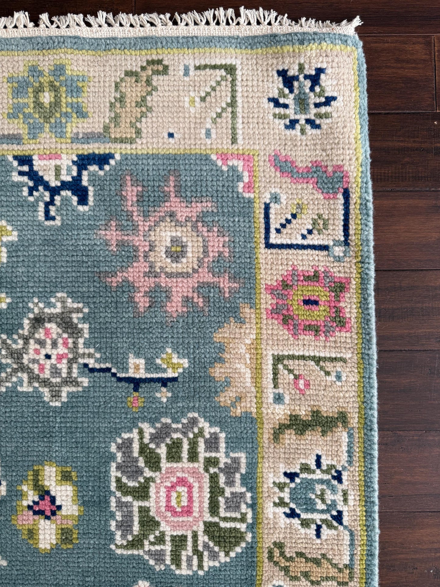 2.7x8 ft Hand-Knotted Oushak Wool Runner Rug: Bohemian Hallway Rug