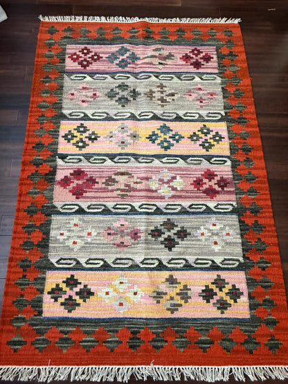 4x6 ft Scandinavian Kilim Rug: Handmade Wool Flat Weave