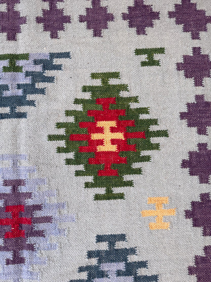 5x8 ft Handmade Kilim Rug: Flat Weave Wool, Modern Boho Decor