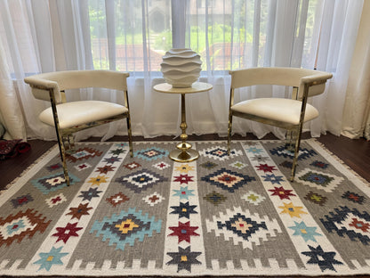 5x8 ft Anatolian Kilim Rug: Hand Knotted Scandinavian Geometric Wool Carpet