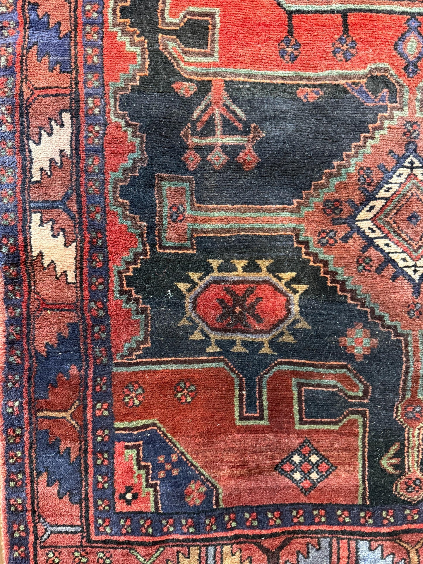 4x7 ft Anatolian 1940s Geometric Rug: Hand Knotted Wool Farmhouse Runner